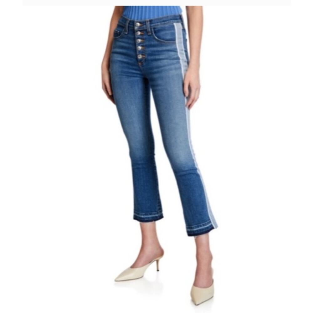 Veronica Beard Carolyn Baby Boot Jeans 26 High Rise Button Fly Tuxedo Stripe‎